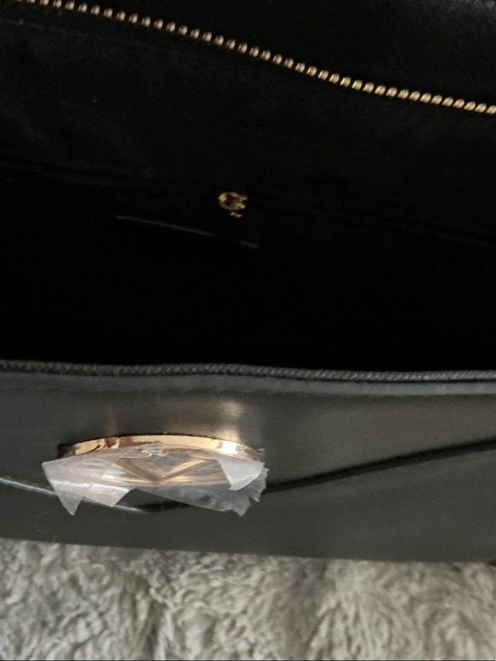 Joan Vass Black Tote with Gold Logo and Wristlet